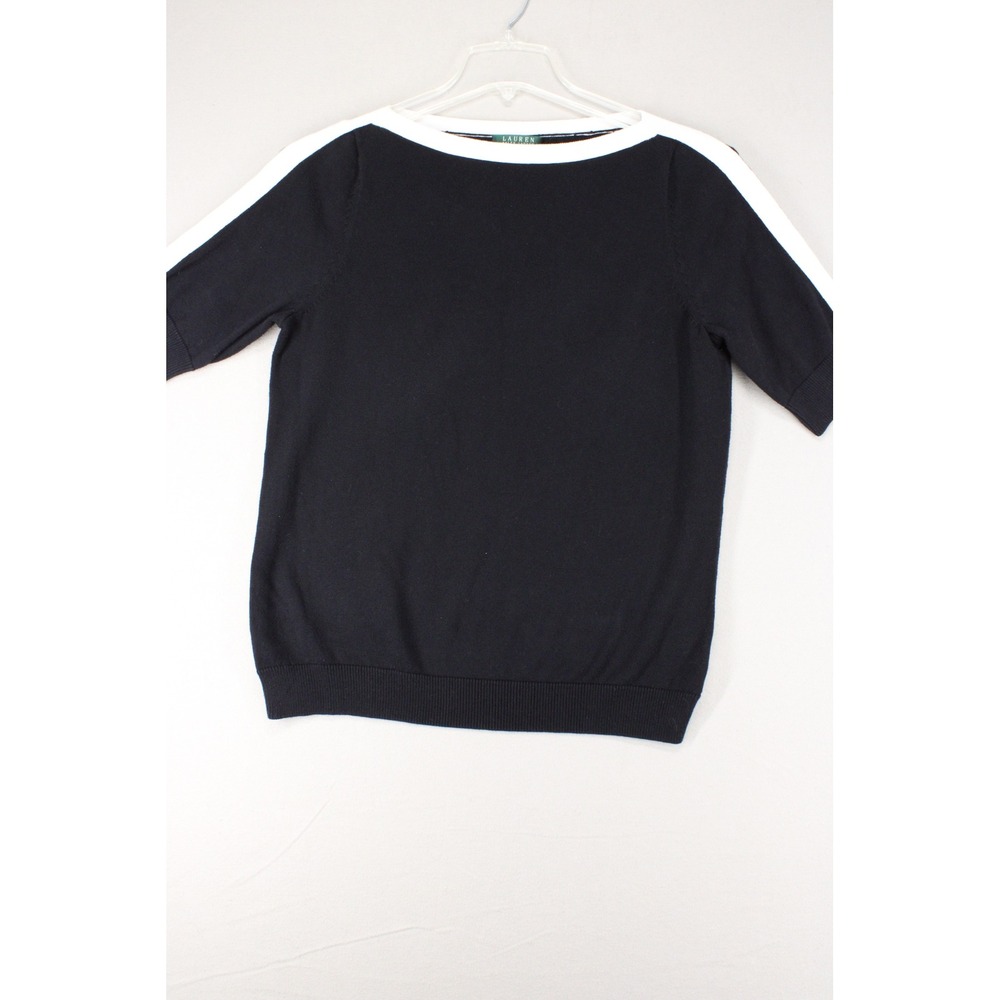 Lauren Ralph Lauren Sweater Top Women XL Black Cotton Stripe Preppy